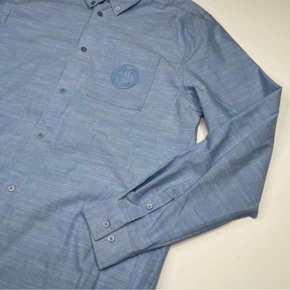 WESC Button Shirt Oden LS Oxford Unisex Long Sleeve Regular Fit Blue Cotton New - Picture 5 of 16